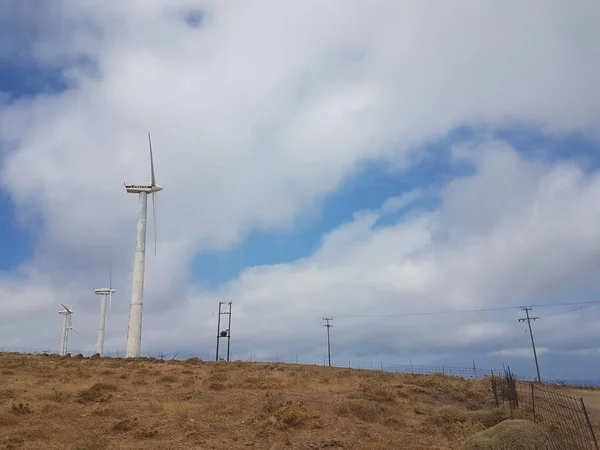 Wind Energy Park Wind Generators Blue Sky Clouds Andros Island — Fotografia de Stock