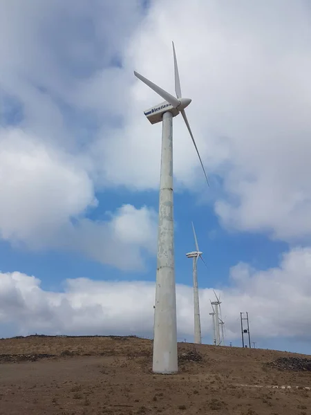 Wind Energy Park Wind Generators Blue Sky Clouds Andros Island — Foto de Stock