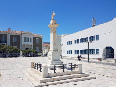 andros island andros city in greece statue in central square