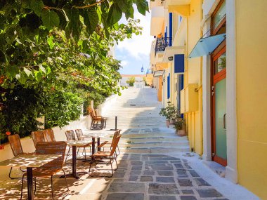 andros island andros city in greece steps shops cafe and restaurant