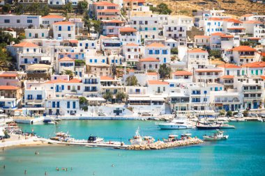 mpatsi or batsi city in andros island greece, greek tourist resort in aegean sea