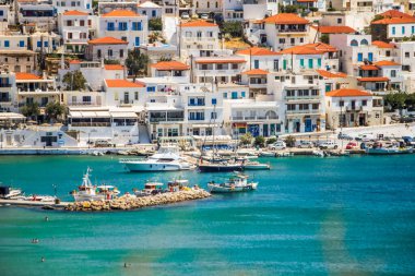 mpatsi or batsi city in andros island greece, greek tourist resort in aegean sea