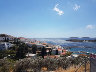 mpatsi or batsi city in andros island greece, greek tourist resort in aegean sea