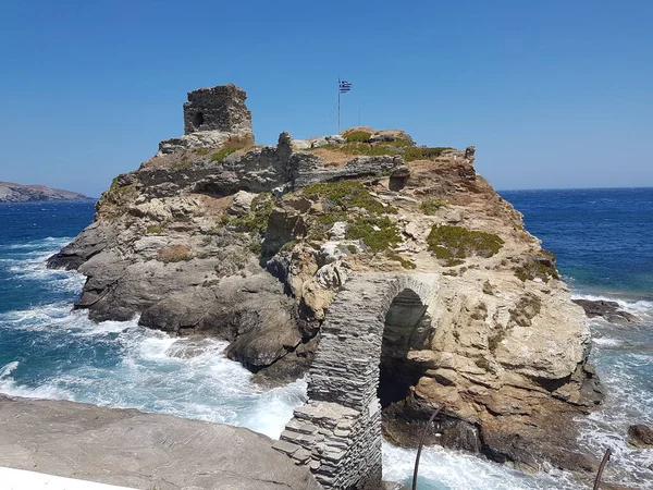 Andros Island Andros City Greece Sea Lighthouse — Stockfoto