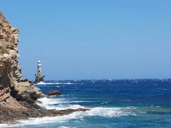 Andros Island Andros City Greece Sea Lighthouse — Foto de Stock