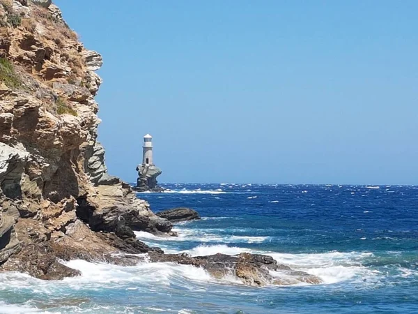 Andros Island Andros City Greece Sea Lighthouse — Foto de Stock