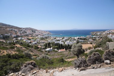 mpatsi or batsi city in andros island greece, greek tourist resort in aegean sea