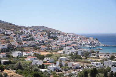 mpatsi or batsi city in andros island greece, greek tourist resort in aegean sea