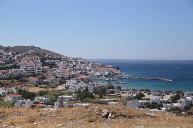 mpatsi or batsi city in andros island greece, greek tourist resort in aegean sea