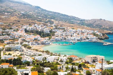 mpatsi or batsi city in andros island greece, greek tourist resort in aegean sea