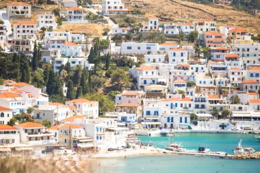 mpatsi or batsi city in andros island greece, greek tourist resort in aegean sea