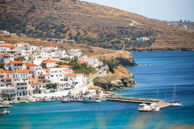 mpatsi or batsi city in andros island greece, greek tourist resort in aegean sea