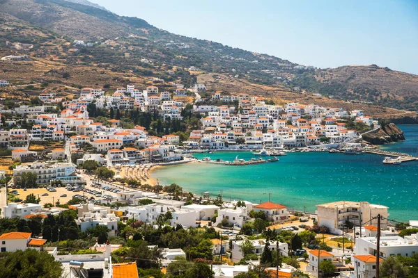 mpatsi or batsi city in andros island greece, greek tourist resort in aegean sea