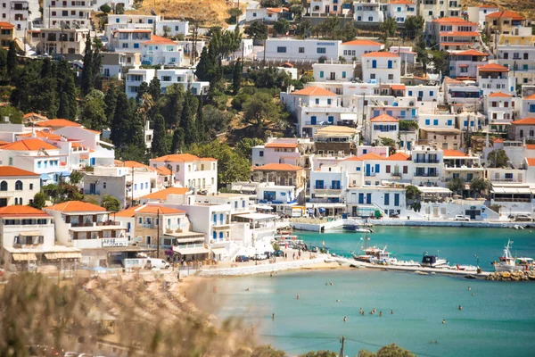 mpatsi or batsi city in andros island greece, greek tourist resort in aegean sea