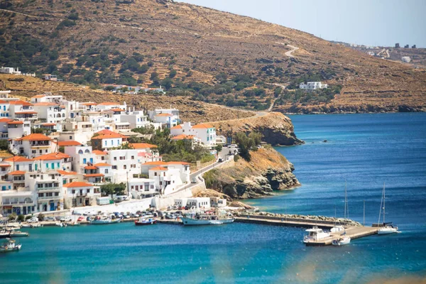 mpatsi or batsi city in andros island greece, greek tourist resort in aegean sea