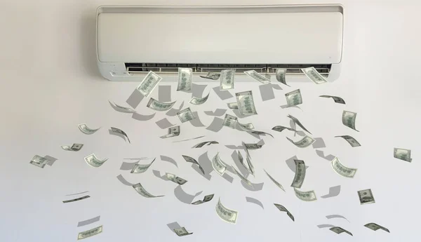 aircondition air-condition money dollars energy price  saving low cost and price cool hot - 3d rendering