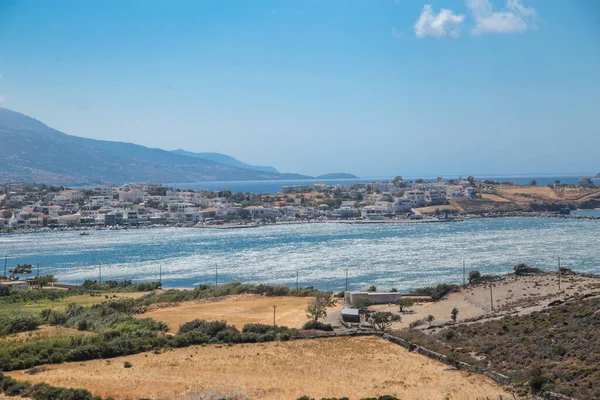Gavrio City Port Andros Island Greece Houses Ships People Boarding — Stock Photo, Image