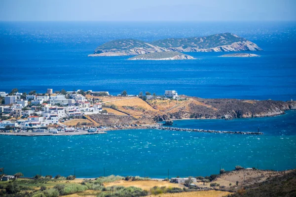 Gavrio City Port Andros Island Greece Houses Ships People Boarding —  Fotos de Stock