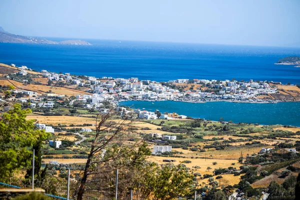 Gavrio City Port Andros Island Greece Houses Ships People Boarding — ストック写真