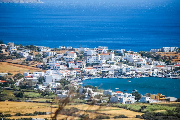 Gavrio City Port Andros Island Greece Houses Ships People Boarding — Foto Stock