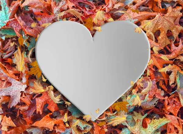心の愛の秋は あなたのテキストメッセージのための背景とスペースのために隔離された落下竜巻ハリケーンの飛行の周りの葉 3Dレンダリング — ストック写真