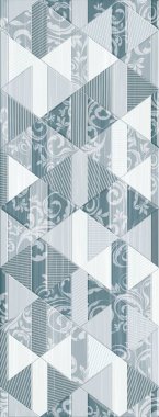 Dijital fayans tasarımı. 3 boyutlu rengarenk seramik duvar döşemeleri dekorasyonu. Soyut damaske desenli geometrik ve çiçekli süsler, eski fayanslar karmaşık detaylar. Yüksek kalite fotoğraf