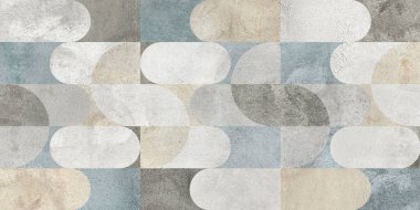 Dijital fayans tasarımı. 3 boyutlu rengarenk seramik duvar döşemeleri dekorasyonu. Soyut damaske desenli geometrik ve çiçekli süsler, eski fayanslar karmaşık detaylar. Yüksek kalite fotoğraf