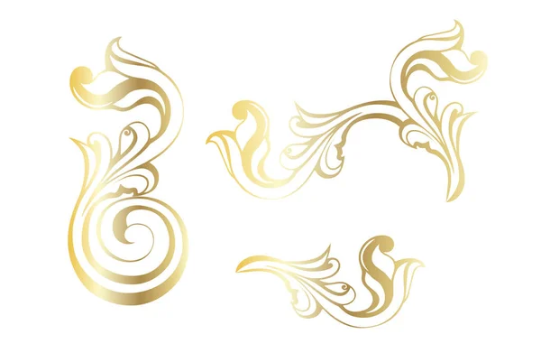 ベクトルダマスクヴィンテージバロックスクロール装飾旋回。ヴィクトリア朝のモノグラム紋章シールドが渦巻く。レトロな花の葉のパターンの境界線は、アンティークアカンサスの書道の入れ墨を刻ま葉。タイル装飾要素 — ストックベクタ