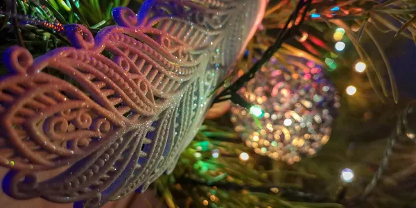 Nouvel Fond Noël Arbre Noël Avec Décoration Lumières Joyeux Noël — Photo