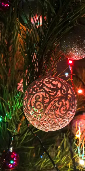 Anno Nuovo Sfondo Natale Albero Natale Con Decorazione Luci Buon — Foto Stock