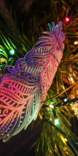 Újévi Karácsonyi Háttér Karácsonyfa Díszítéssel Fényekkel Boldog Karácsonyt Boldog Ünnepeket — Stock Fotó