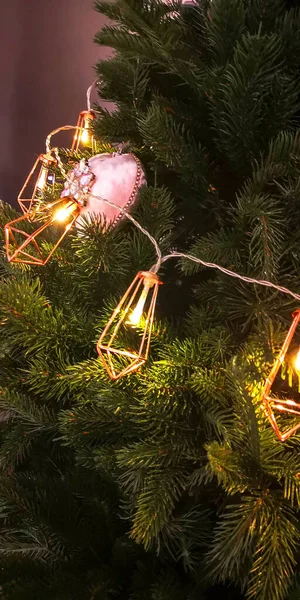 Nouvel Fond Noël Arbre Noël Avec Décoration Lumières Joyeux Noël — Photo