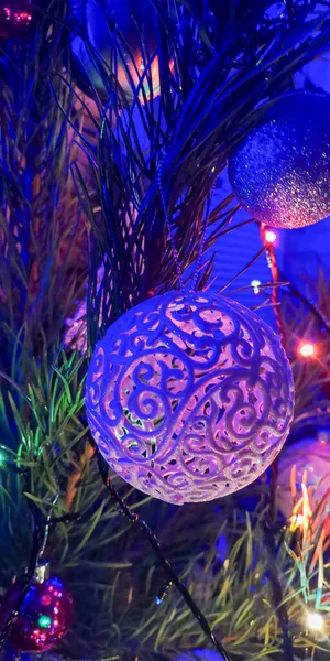 Año Nuevo Fondo Navidad Árbol Navidad Con Decoración Luces Feliz —  Fotos de Stock