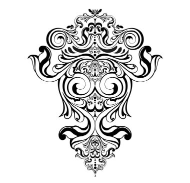 Vector damask klasik barok parşömen tomarı girdabı. Viktorya dönemi monogram heraldik kalkan girdabı. Retro çiçek yaprağı desenli kenar yeşilliği antik akanthus kaligrafi oymalı dövme. Döşeme dekor ögesi