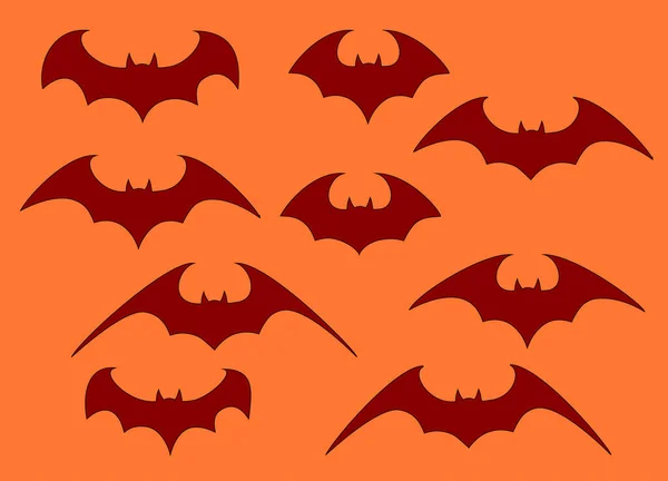 Conjunto vectorial de diferentes murciélagos de Halloween. Murciélagos voladores. Murciélago vector vampiro. Silueta oscura de murciélago volando en un estilo plano — Vector de stock