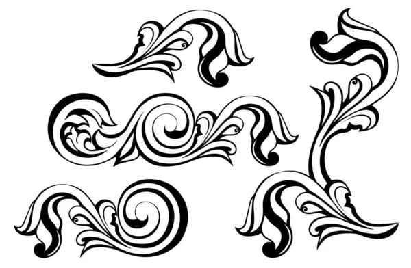 Vector damask vintage barokk tekercs dísz örvény. Viktoriánus monogram heraldikai pajzs örvény.Retro viráglevél minta határ lombozat antik akanthus kalligráfia gravírozott tetoválás. Csempe dekorelem — Stock Vector