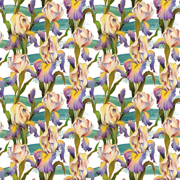 Bright Hand Painted Watercolor Flowers Iris Seamless Pattern Idea Decoration — Stockfoto