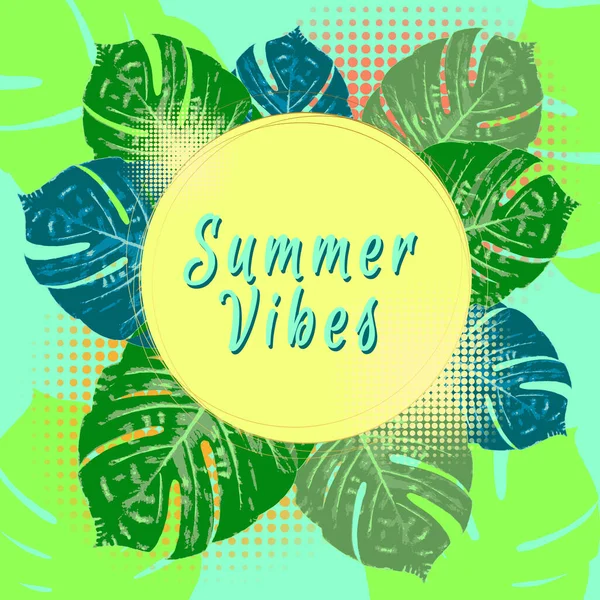 Summer Vibes Flyer Tropical Vert Estival Avec Des Fleurs Tropicales — Image vectorielle