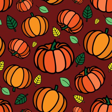 Vector pumpkin vegetable print. Halloween, Thanksgiving seamless pattern.