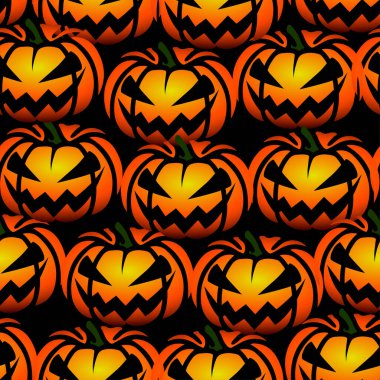 Şeytani gülüşlü korkunç Cadılar Bayramı balkabağı, Fener Jack. Vektör kusursuz desen. Vektör illüstrasyonu