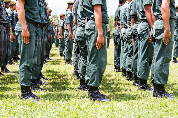 Military force uniform soldier boot row