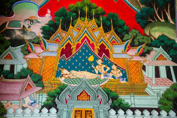 Thai style art on the wall temple, Thailand — Stock Photo, Image