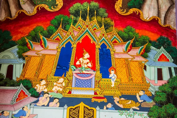 Thailändsk stil konst på väggen templet, thailand — Stockfoto