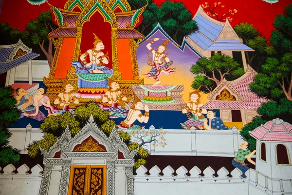 Thai style art on the wall temple, Thailand — Stock Photo, Image