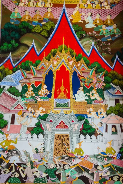 Arte de estilo tailandés en el templo de la pared, Tailandia — Foto de Stock
