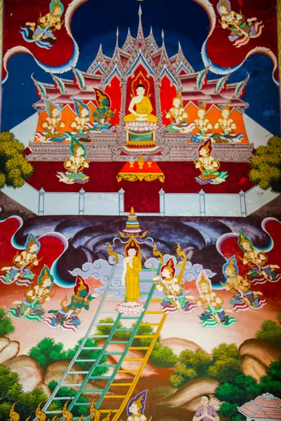 Arte estilo tailandês no templo da parede, Tailândia — Fotografia de Stock