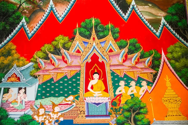Arte estilo tailandês no templo da parede, Tailândia — Fotografia de Stock