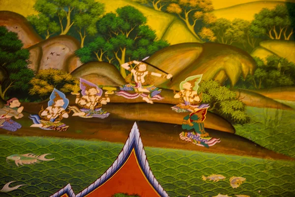 Thailändsk stil konst på väggen templet, thailand — Stockfoto
