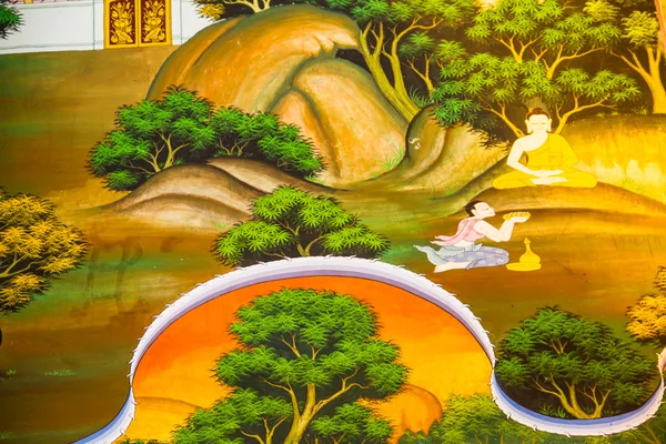 Thai style art on the wall temple, Thailand — Stock Photo, Image