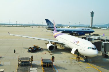 bir Havaalanı terminal bagaj arabaları.